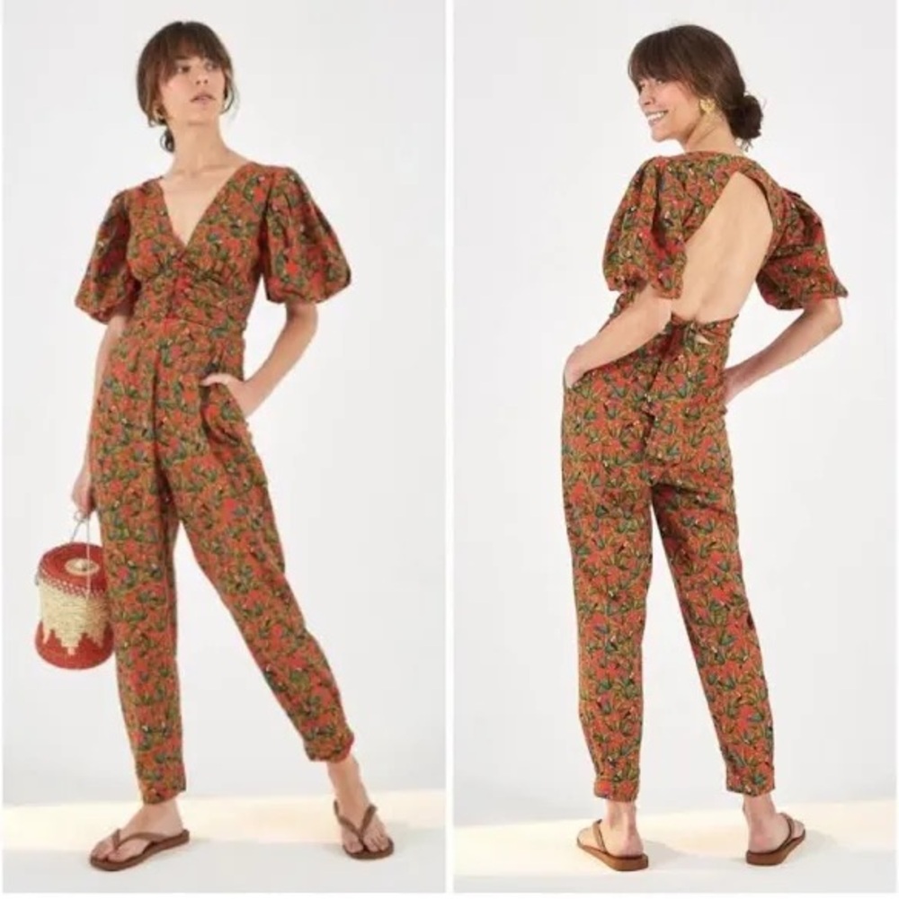 Farm Rio Toucans Puff Sleeve Jumpsuit